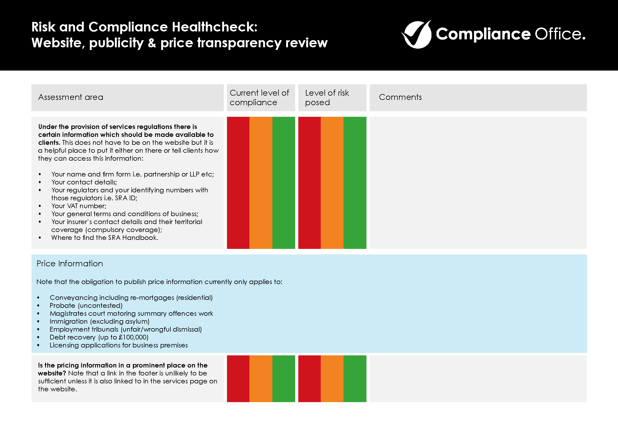 SRA Price Transparency Rules Audit Checklist Sample