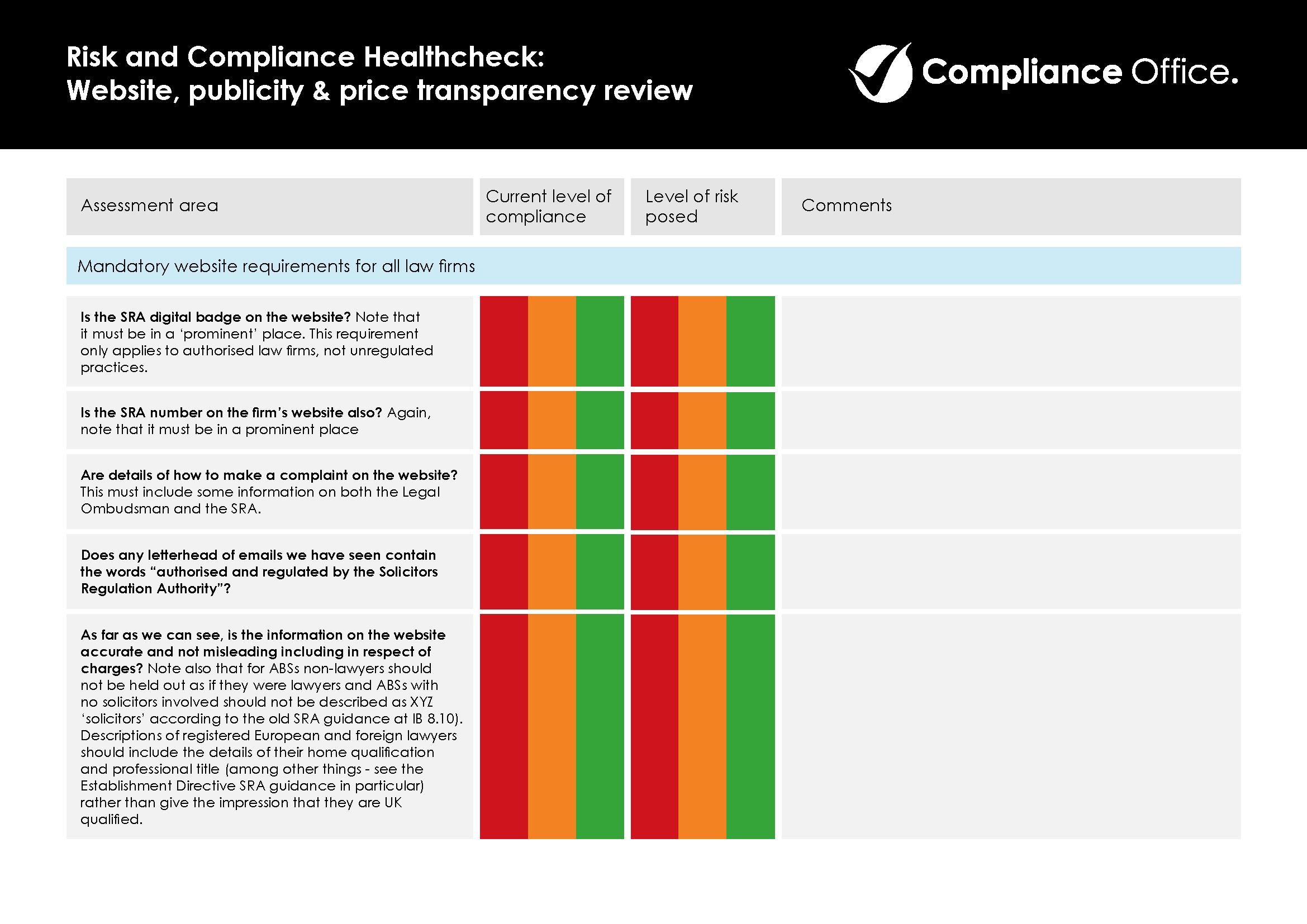 SRA Audit Health Check Checklist Extract for SRA UK Law Firms